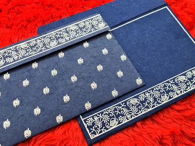 Cobalt Blue Handmade Silk Screen Printed Wedding Card muslim nikah invitation