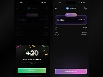 Crypto Staking UI – APR Boost Experience 3d animation app branding graphic design logo motion graphics ui ux