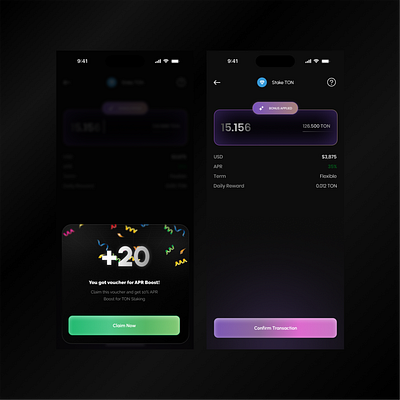 Crypto Staking UI – APR Boost Experience 3d animation app branding graphic design logo motion graphics ui ux