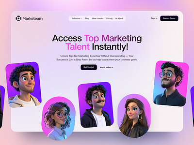 Web UI Design – Marketing Talent Platform 3d illustrator creative agency gradient ui hero section hire talent home page illustration interface marketing marketing platform saas design startup design ui ux web design web ui website design