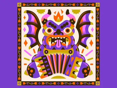 Dance on the Ashes accordion book cover character demon devil diablo enisaurus fire flat freelance hell illustration music song textures vector