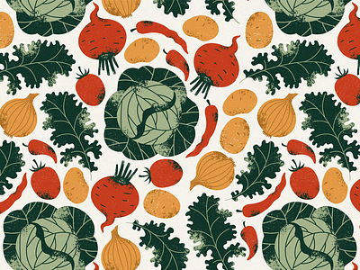 Vegetables seamless pattern cabbage food illustration kale onion pattern retro retro style textured vector