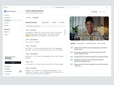 Meeting Transcript AI ai ai design ai meeting ai saas ai ui design beyond ui design design system figma free ui kit meeting ai saas ai saas ui summary ai ui ui design