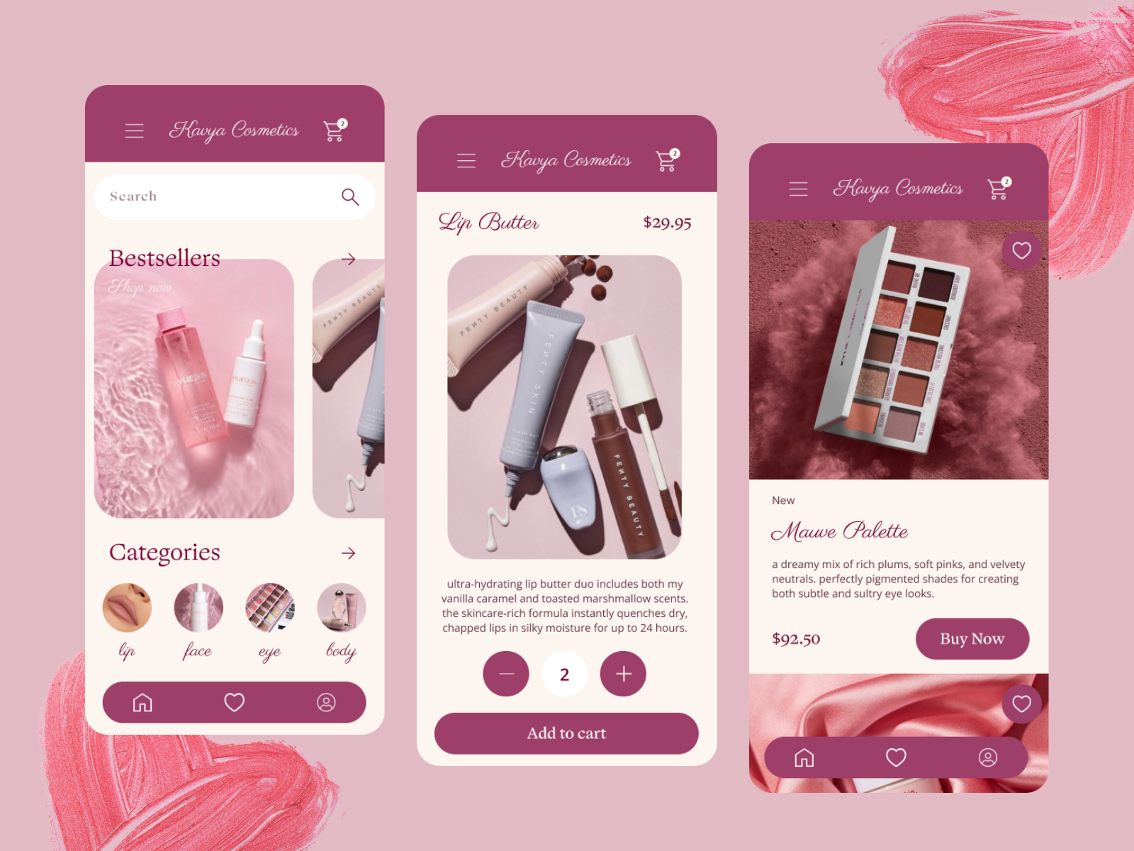 Cosmetics App UI Design — Beauty Ecommerce Mobile App app brand branding clean design figma icon landing page logo minimal mobile typography ui ui design uiux ux vector web web design website
