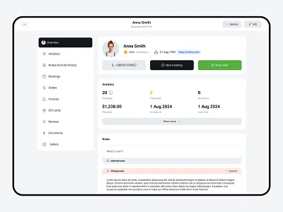 User profile. CRM analytics client components crm customer card data figma menu personal account saas sidebar ui user profile ux