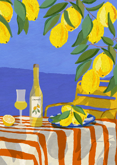 Almafi Coast drawing editorial illustration naive photoshop