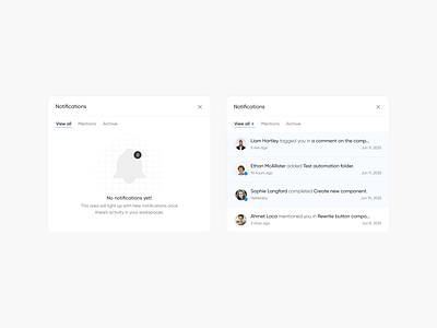 Notifications card component dashboard design system menu message no notification notification notification modal notifications saas ui ux ux design