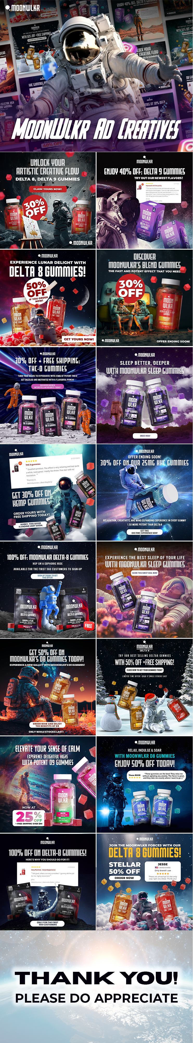 Ad Creatives | MoonWlkr Gummies 3d ad ad creation ad creatives ad designs adobe adobe creative suite adobe illustrator adobe photoshop ads advertisment branding graphic graphic design graphics moonwlkr social media ui