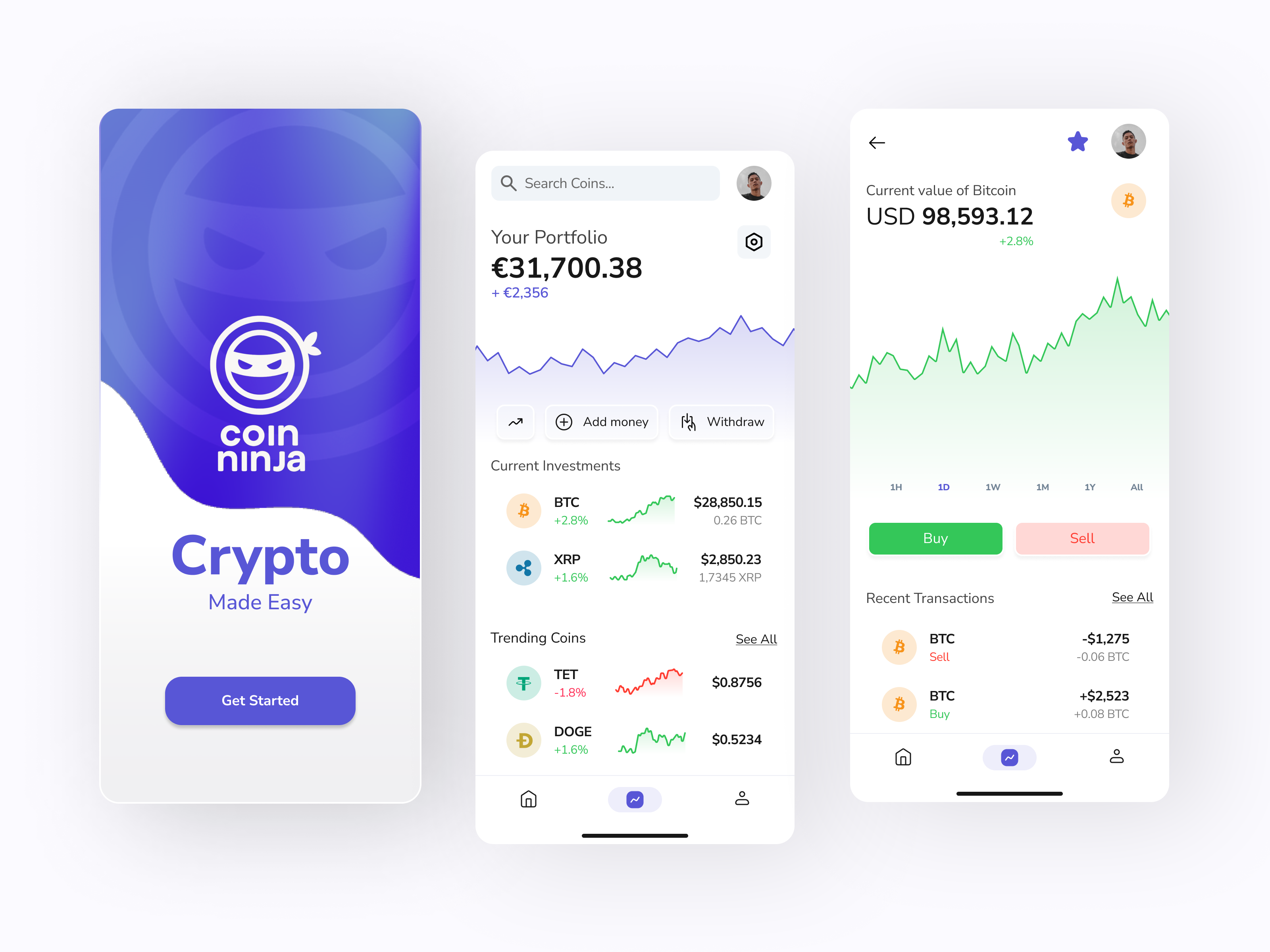 Coin Ninja - Mock Crypto App app best designers branding crypto debut design dribbble logo product design ui uiux ux