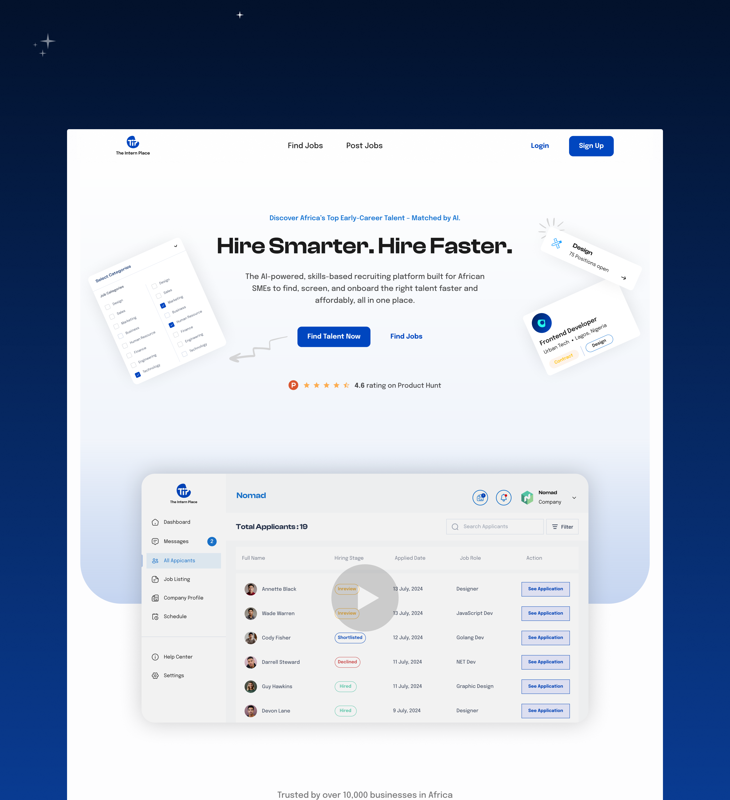 The Intern Place - Landing Page design employers figma hiring interation design prototype responsive design talents ui design uiux design user interface design