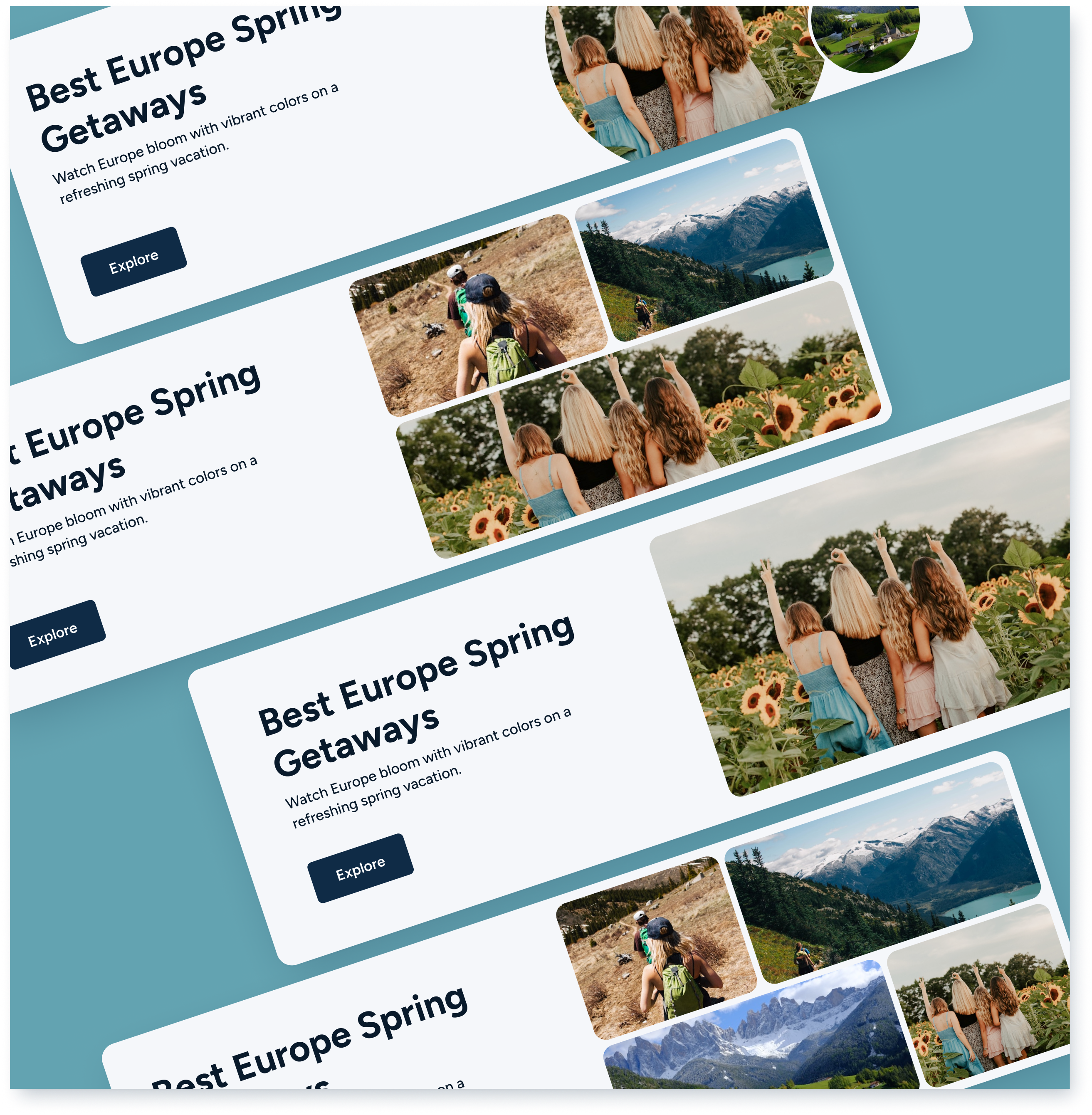 Spring Travel Banner Exploration ✈️🌸 ad design article cards banner card layout design cards ui desktop banner hero banner image composition marketing marketing banners minimal design promo banner responsive design spring design travel banner travel design ui uidesign ux design website banner