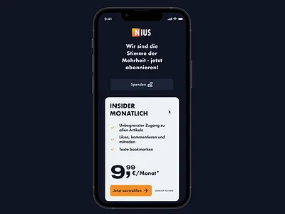 Subscription page for nius.de animation app figma mobile news ui ux video