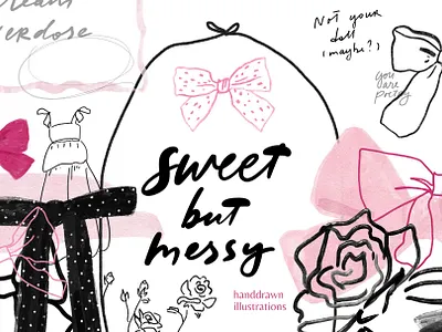 Messy Coquette illustration set branding calligraphy design illustration lettering pattern typography