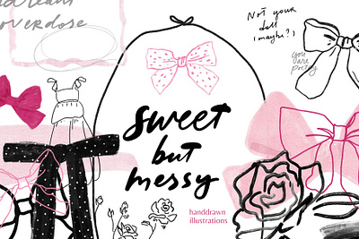 Messy Coquette illustration set branding calligraphy design illustration lettering pattern typography