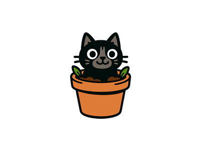 Playful Black Cat Planter Mascot Logo black cat cartoon style cat in pot child friendly children illustration curious cat cute kids cute mascot flat design fun mascot garden theme kids logo logo pet brand plant mascot plant pot playful cat playful illustration storybook theme