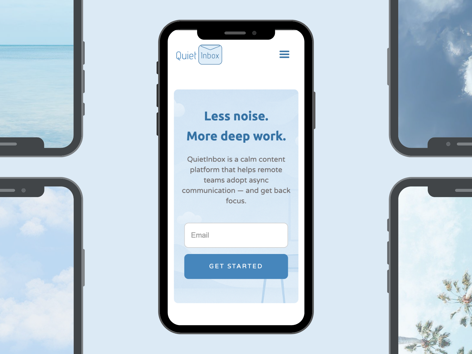 Minimal Landing Page Design — QuietInbox app brand branding clean design figma illustration landing page logo logo design minimal mobile typography ui ui design uiux ux web web design website