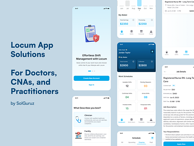 Locum App Solutions - For Doctors, CNAs, and Practitioners app design app solutions clean ui clinician profile cnas comprehensive dashboard design doctors healthcare professionals illustration locum app locum app solutions lokum app medical mobile app design mobileappdesign nurseapp practitioners shift management shift management for healthcare