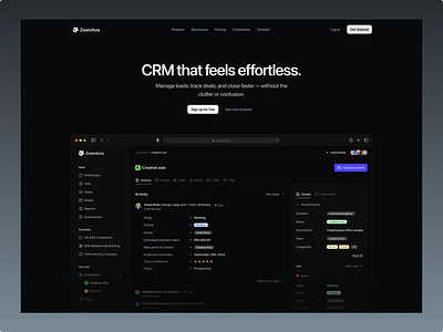 CRM SaaS Landing Page – Modern Look, Meaningful Results b2b b2b saas b2b saas landing page b2b wesite cmr landing design crm crm landing page dark landing page design figma illustration saas saas design ui ui design user centric user experience uxui