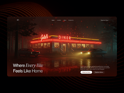 American Diner UI - Retro Web Concept americanstyle cinematic creativewebdesign darkui designinspiration designmood diner dribbble figma foodwebsite hero landingpage neon restaurant retrofuture ui uidesign uishot ux webdesign
