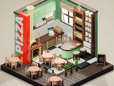 Pizzeria 3d blender design illustration isometric