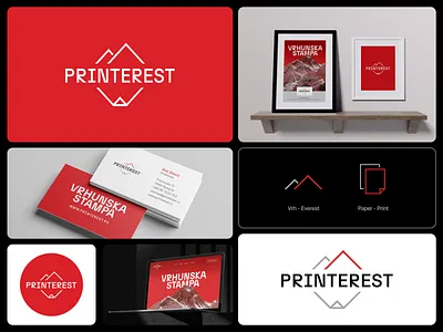 Printerest brand identity branding logo logo design mont everest print printing house red