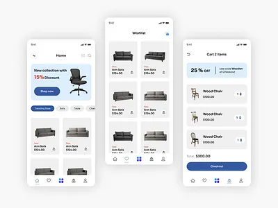 Furniture Shopping App – Modern, Minimal & Easy to Use branding cleanui dailyui design dribbbleshots ecommerceui figmadesign furnitureapp furnituredesign graphic design illustration minimaldesign mobileshopping productdesign shoppingapp ui uiuxdesign userinterface