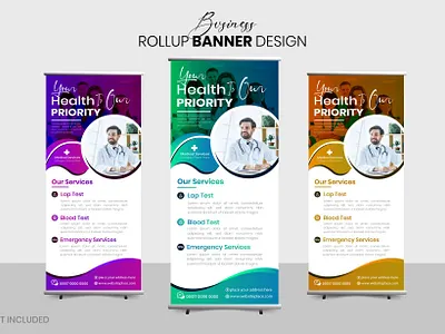 Creative Eye-Catching Minimalist Medical Rollup Banner Design attractive crative eye catching minimalist professional trustedhealthcarevisual vector
