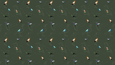 Strokes of Flight bird branding eagle elegant fabric flight fly grain green handdraw illustration line nature noise parrot pattern seamless sparrow strockes textile