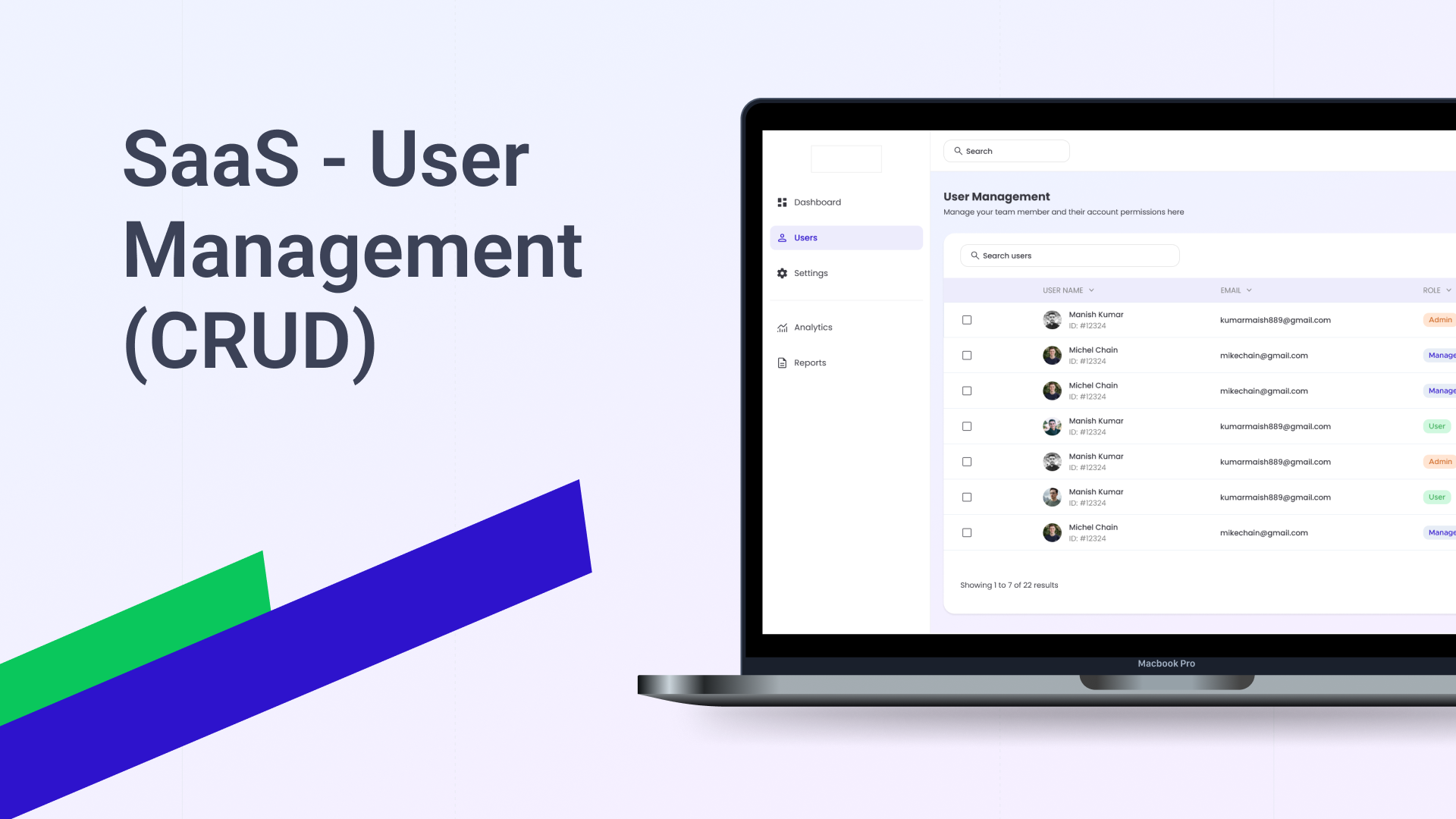 User Management - Table View (SaaS Web) admin dashboard role manangement saas table view ui user listing user management web
