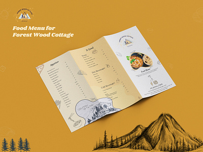 Trifold Food Menu Design For Forest Wood Cottage branding design food graphic design illustration