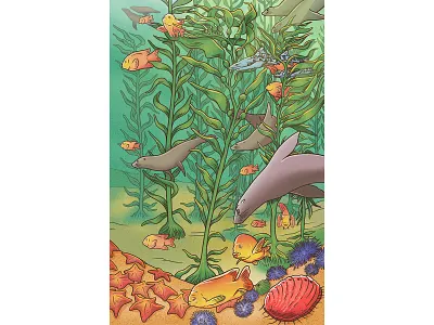 Life beneath the waves adobe blue brush digitaldrawing illustration kelp muti ocean oceanlife orange photoshop seal starfish texture wacomgallery water