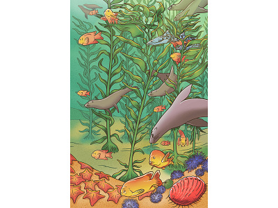 Life beneath the waves adobe blue brush digitaldrawing illustration kelp muti ocean oceanlife orange photoshop seal starfish texture wacomgallery water