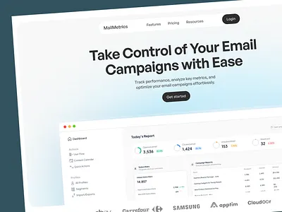Email Analytics Software Web Design analytics blue campaings clean design dashboard data email email marketing graph hero kpi landing page marketing metrics statistics ui web design webdesign website white