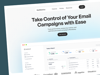 Email Analytics Software Web Design analytics blue campaings clean design dashboard data email email marketing graph hero kpi landing page marketing metrics statistics ui web design webdesign website white