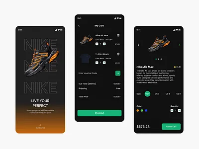 Nike Shopping App – Bold, Stylish, Seamless Shopping Experience branding dailyui darkmodeui design dribbbleshots ecommercedesign figmadesign graphic design illustration mobileappdesign nikeapp nikesneakers productdesign productpagedesign shoesui shoppingapp sneakerui ui uxuidesign