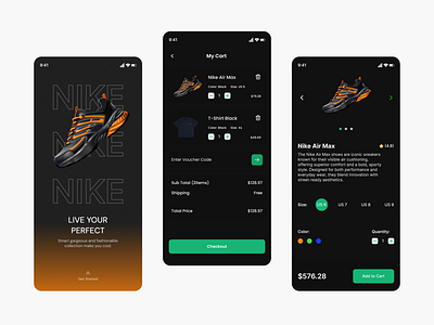 Nike Shopping App – Bold, Stylish, Seamless Shopping Experience branding dailyui darkmodeui design dribbbleshots ecommercedesign figmadesign graphic design illustration mobileappdesign nikeapp nikesneakers productdesign productpagedesign shoesui shoppingapp sneakerui ui uxuidesign