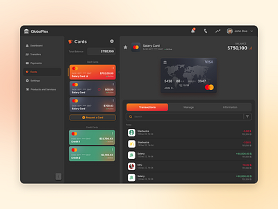 GlobalFlex - A banking Dashboard Mockup bank banking best designers branding credit cards dashboard debut design dribbble finance financial ui uiux ux web app