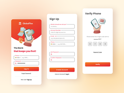 GlobalFlex - Banking app Sign up pages mockup bank banking best designers debut design dribbble login sign up ui uiux ux