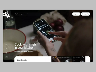 Creme - Cinematic Cooking UI Experience app control panel cooking cooking website creme dark mode food tech mobile app ui ui design ui ux ux ux design video lessons video recipes web design web pages website website pages