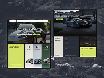 Redesigned landing page for a luxury car marketplace b2b2c web design car car marketplace cars green color design hero section landing page lime green marketplace modern cars design tile grid ui