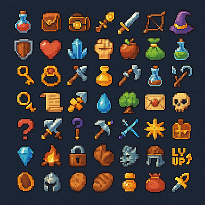 RPG pack of icons 8bit art icon logo pack pixelart rpg