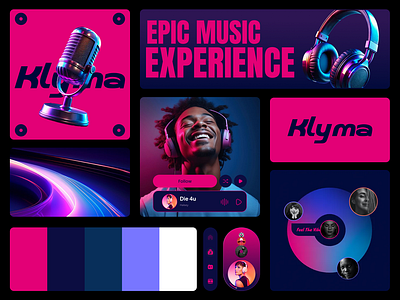 Klyma – Music Brand & Streaming App Concept adobe adobe photoshop animation brand design branding color palette dribbble figma graphic design illustration landing page logo logo design music music app music experience ui uiux visual identity
