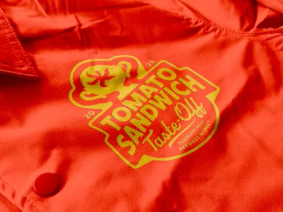 Tomato Badge badge brand branding contest design handmade illustration jacket lettering logo merch sandwich texture tomato trophy type typography