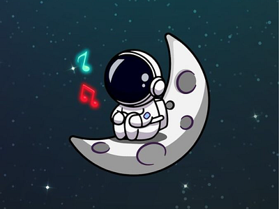 Astro Catalyst 🚀👩🏻‍🚀✨🌌 astroman astronaut branding character cute doodle flat flying galaxy icon illustration logo moon music night planet rocket sky space stars