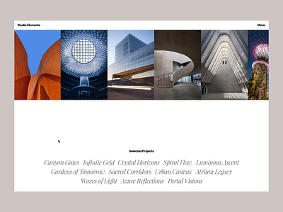 Studio Elements - Curated Visual Portfolio UI animation animation design architechture architechture list buildings design landing page minimalist simple simple design studio studio elements ui ui design ux ux design ux ui web design website website design