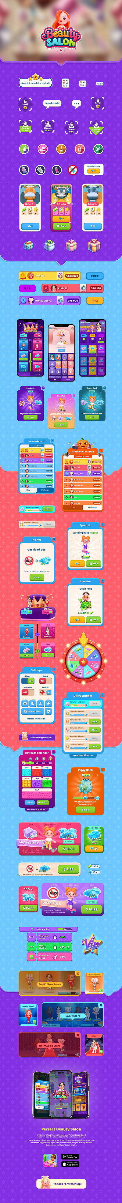 Beauty Salon Game Ui / Ux android appstore branding design game gaming googleplay gui icon illustration ios ui ux