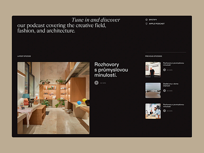 Creative Field Podcast - Minimalist UI aesthetic audio platform black and beige clean creative dark mode dark tone design minimalist modern ui platform platform design podcast podcast listening platform ui ui design user friendly ux ux design ux ui