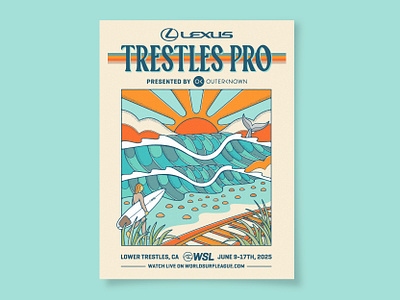 WSL Trestles Pro Poster Artwork california california poster sun surf artist surf design surf poster surfer surfing surfing art train tracks trestles waves whale world surf league wsl