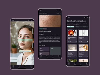AI Skin Scanner – Smart Skincare Assistant ai aiapp appconcept darkmodeui healthtech interfacedesign mobiledesign mobileux productdesign skincare uxui