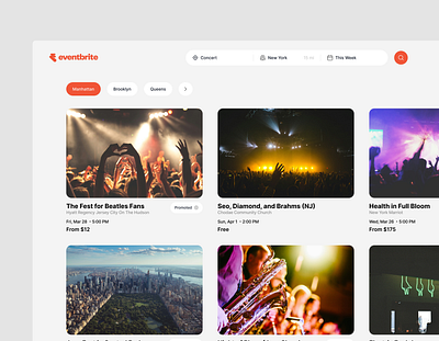 Eventbrite | Event Concept Redesign events ui web